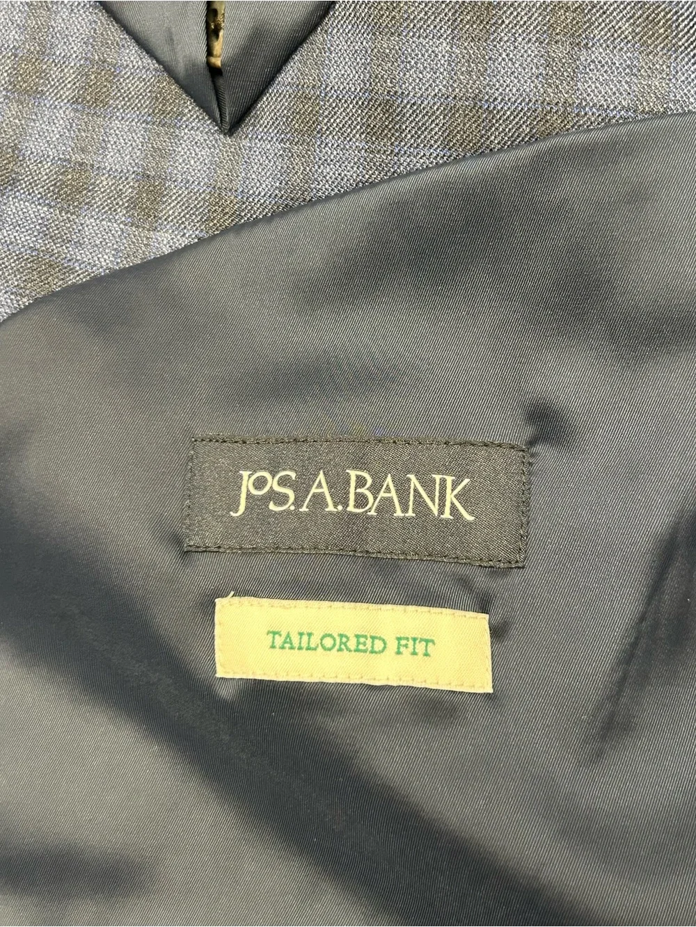 Jos. A. Bank Men's Tailored Fit Blue Check Blazer 46L 70% Wool Blend Fully Lined